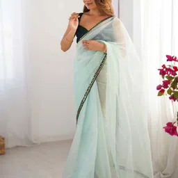 HERE&NOW Solid Net Saree With Embellished Border image 4