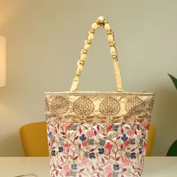 Kuber Industries Floral Embroidered Shopper Shoulder Bag-27