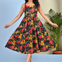 SZN Women Floral Printed Fit and Flare Cotton Dress-picture-9