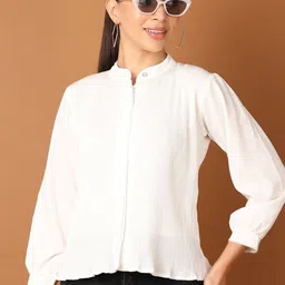 V-Mart Women Mandarin Collar Shirt Style Regular Top-image-95