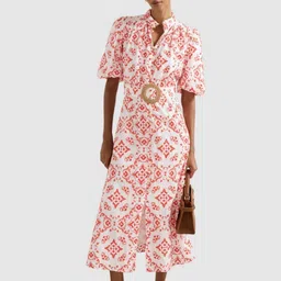 Forever New Women Ethnic Motifs Printed Puff Sleeve Belted Fit and Flare Midi Dress-image-47