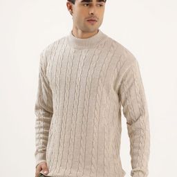 THE BEETEL HOUSE Men Self Design Cable Knit Pullover Sweater-picture-0