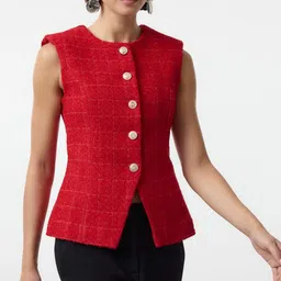 Trendyol Round Neck Tweed Waistcoat-image-48