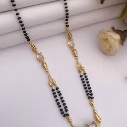 BELLEZA JEWELS Gold-Plated Artificial Stones Studded & Beaded Mangalsutra-37