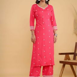 Neemiya Women Floral Embroidered Regular Thread Work Kurta with Trousers-picture-24