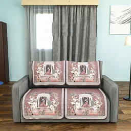 Aura Brown Printed Cotton 4 Piece Sofa Cover-image-80