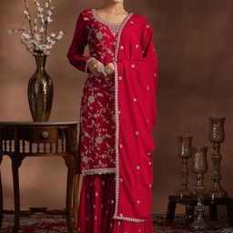 Libas Women Floral Embroidered Regular Sequinned Kurta with Sharara & With Dupatta-image-51