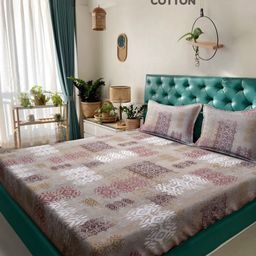 Myntra Elegant Homes Beige & White Geometric 400 TC King Bedsheet with 2 Pillow Covers-picture-43