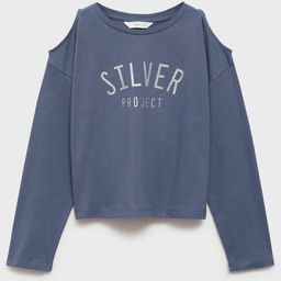 Mango Kids Girls Pure Cotton Typography Printed Cut-Out Detail Top-image-3