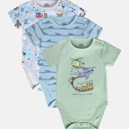MINI KLUB Infant Boys Pack Of 3 Printed Pure Cotton Bodysuits-57
