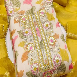 Peachmode Floral Printed Sequinned Unstitched Dress Material-image-81