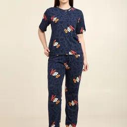 zayla Typography Printed Round Neck T-shirt With Trousers-picture-22