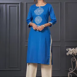 BulBul Ethnic Motifs Embroidered Notch Neck Pure Cotton Kurta With Palazzos-14