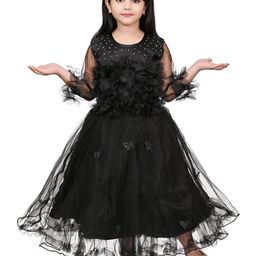 Zenat Flared Sleeve Layered Net Fit & Flare Dress-image-95
