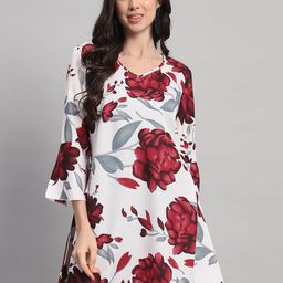 Curvydrobe Floral Printed Bell Sleeve Crepe A-Line Mini Dress-image-15