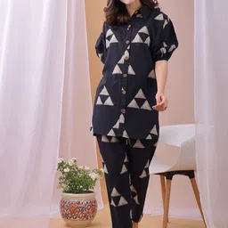 KALINI Printed Shirt-Collar Top With Trousers Co-Ords-image-45
