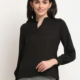 La Zoire Women Solid Mandarin Collar Top-image-47