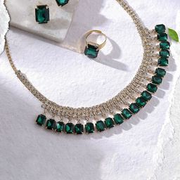ORANGENYSHA 18K Gold Plated Crystals & AD Gemstone Studded Jewellery Set-image-51