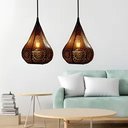 KINIS 2 Pcs Modern and Unique Style Black & Beige Textured Ceiling Lamp-20