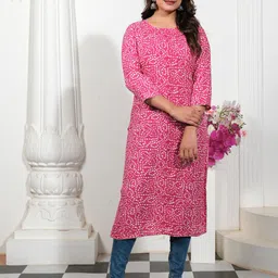 HEBA Bandhani Printed Round Neck Straight Kurta-11