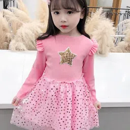 YK Girls Self Design Cotton Fit & Flare Dress-39