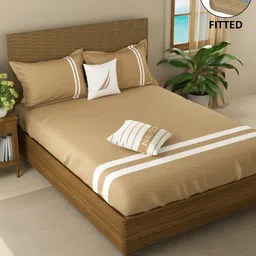 Nautica Coastal Stripe Taupe Striped Cotton Egyptian Satin King Bedsheet Set 1.98 x 1.83 m-picture-14
