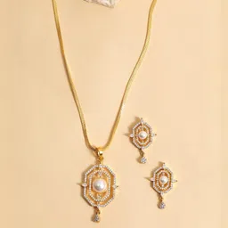 Anouk American Diamond AD & CZ Stone-Studded Chain Pendant Earrings Jewelry Set-42