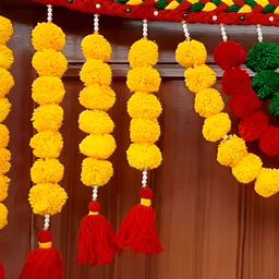 SATVIK CREATIONS Red & Yellow Handcrafted Pom Pom ThoranFestiveDecor-image-87