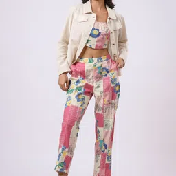 JISORA Floral Printed Shoulder Straps Top with Trousers & Shacket-image-34