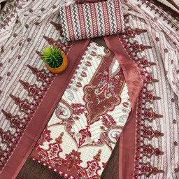 KALINI Ethnic Motifs Printed Embellished Cotton Unstitched Dress Material-picture-4