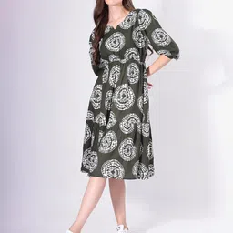 clobug Floral Print Crepe A-Line Midi Dress-image-54