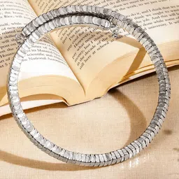 RubansSilver-Toned Textured Link Statement Choker Necklace-image-86