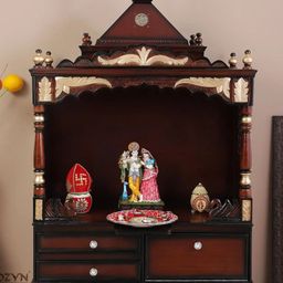 DZYN Furnitures Sacred Home Brown Wooden Large Floor Rested Pooja Temple Without Door-image-97