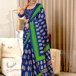SYS Brand - Shop Your Style Ajrak Print Block Ikat Saree-image-56