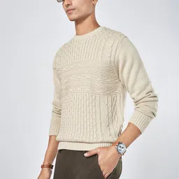 BYFORD by Pantaloons Men Cable Knit Self Design Winterwear Pullover-image-51