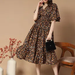 Raiyani Enterprise Women V-Neck Flared Sleeve Fit & Flare Midi Dress-picture-18