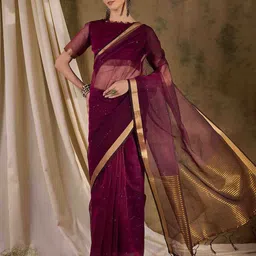 DIVASTRI Striped Sequined Saree With Blouse-image-23