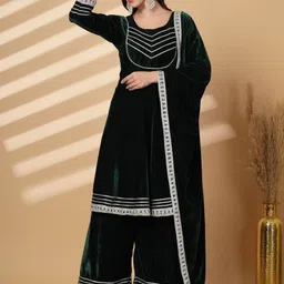 Clora Creation Yoke Design Pleated Gotta Patti Velvet Kurta with Palazzos & Dupatta-41
