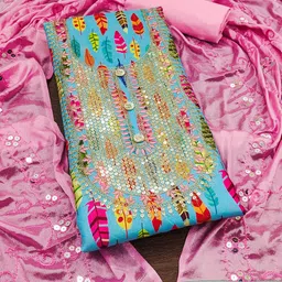 Blissta Floral Printed Sequinned Unstitched Dress Material-image-75