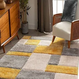 CARPETIFY Yellow & Grey Geometric Anti-Skid Carpet-image-11