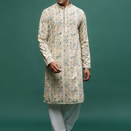 Sangria Orange Geometric Embroidered Chikankari Straight Kurta With Trouser-12