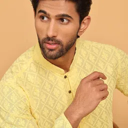 Jompers Men Floral Embroidered Regular Chikankari Pure Cotton Kurta with Pyjamas-26