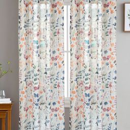 HOMADORN Multicoloured & White Set of 2 Floral Sheer Door Curtain-26