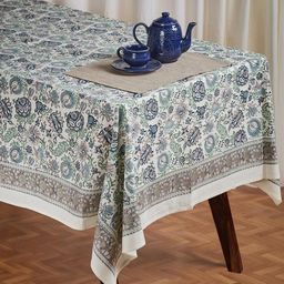 Fabindia Blue & White Floral Printed Rectangle Shaped 4-Seater Cotton Table Cover-image-97