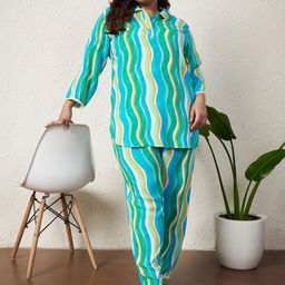 AUSTIVO Printed Polo Collar Top With Trousers Co-Ords Set-image-95
