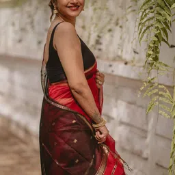 CANIZZARO Embellished Zari Silk Blend Half and Half Banarasi Saree-picture-7