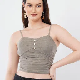Deshi Girl Women Shoulder Straps Ruched Crop Fitted Top-picture-24
