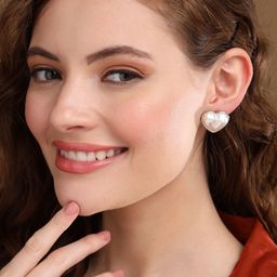 Priyaasi Gold Plated Stone Studded Heart Shaped Studs Earrings-86