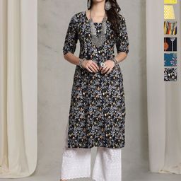 7Threads Women Ethnic Motifs Printed Thread Work Floral Crepe Kurta-image-81