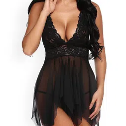Xs and Os Net Shoulder Straps Self Design Baby Doll With Briefs-63